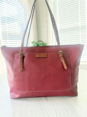 St. John's Bay Wine Red Tote with Tan Straps